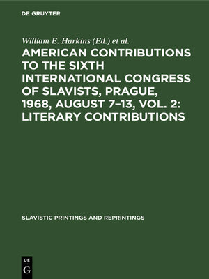 cover image of American contributions to the Sixth International Congress of Slavists, Prague, 1968, August 7–13, Volume 2